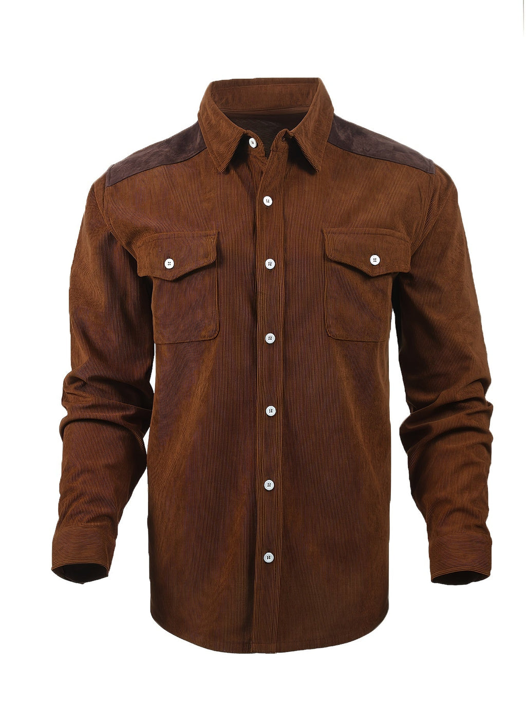 Camisa El Estanciero · Pana Canalada con Paneles de Cuero